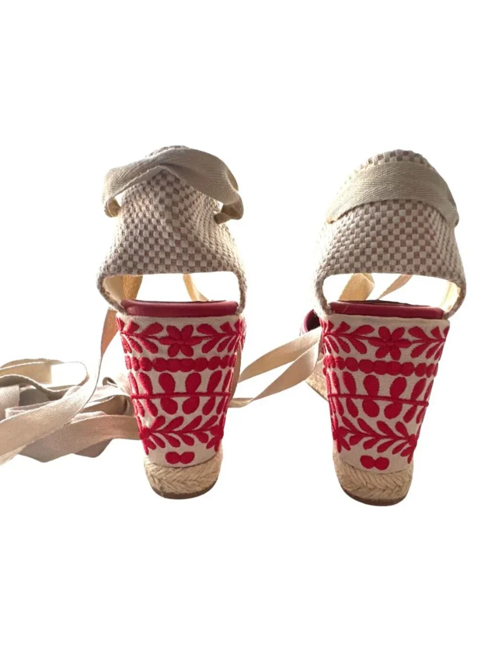 Aldo Red Espadrilles Wedge Ankle Wrap Sandals Muschino Size 8.5